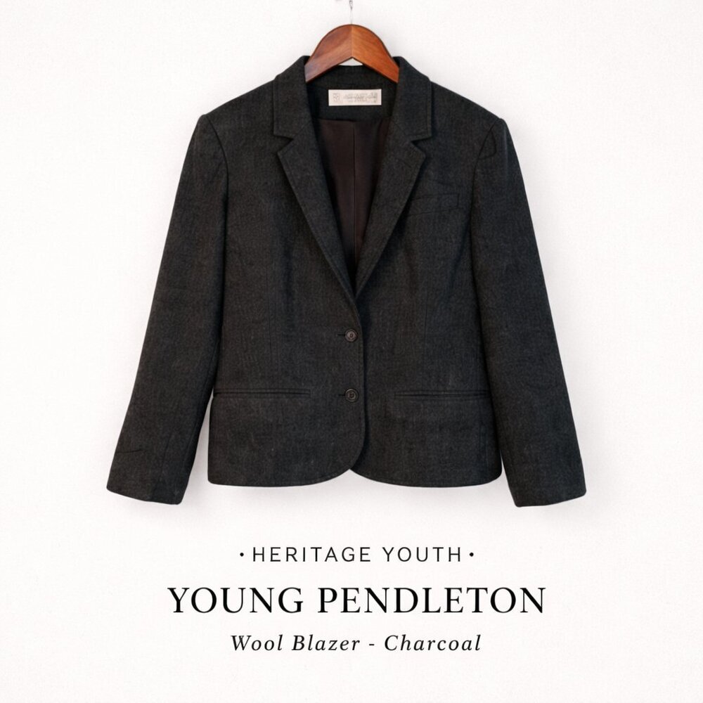 Vintage Young Pendleton Wool Blazer Youth L Heritage Tailored Jacket Charcoal